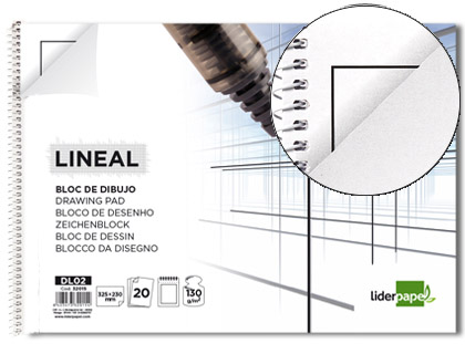Bloc dibujo Liderpapel lineal espiral 230x325mm 20 hojas 130g/m² perforadas con recuadro